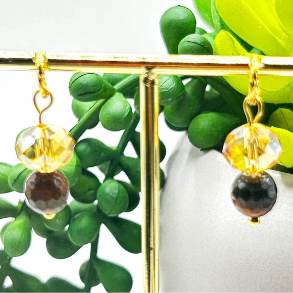 NWOT Tiger eye hoop charms, 6mm jump ring, stainless steel 18 K Gold plated - Picture 7 of 7